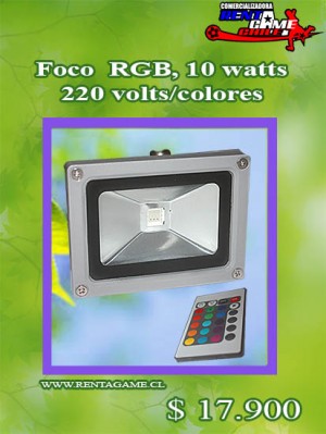 RENTAGAME CHILE Repuestos en Chile en Santiago |  Foco  rgb, 10 watts/220 volts/colores/incluye control remoto $ 17.900, Iluminacion led