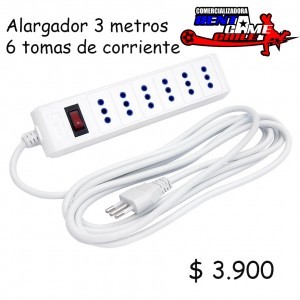 RENTAGAME CHILE Repuestos en Chile en La Cisterna |  Alargador 3 metros/6 tomas de corriente precio: $ 3.900, Rentagame: maquinas de juego:  accesorios,repuestos, servicio tecnico